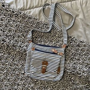 Navy striped Purse with faux leather accents